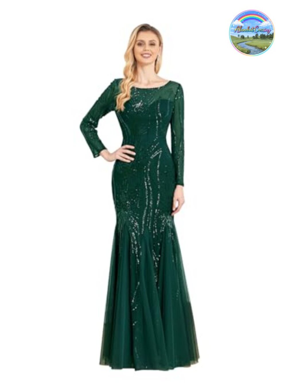 Long Sleeve Sequin Evening Gown Glitter Mermaid Formal Dress
